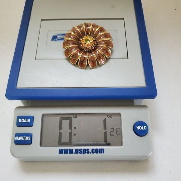 Vintage Brooch Pin Brown Enamel Topaz Yellow Green Rhinestone Floral‎ Large Big - Picture 8 of 8